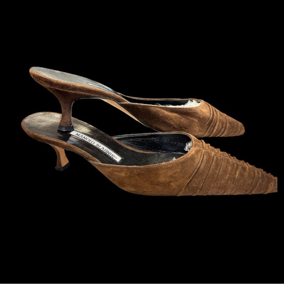EUC Manolo Blahnik Brown Suede Kitten Heel Pointy Toe Slides- EU Size 38.5 - Picture 5 of 11
